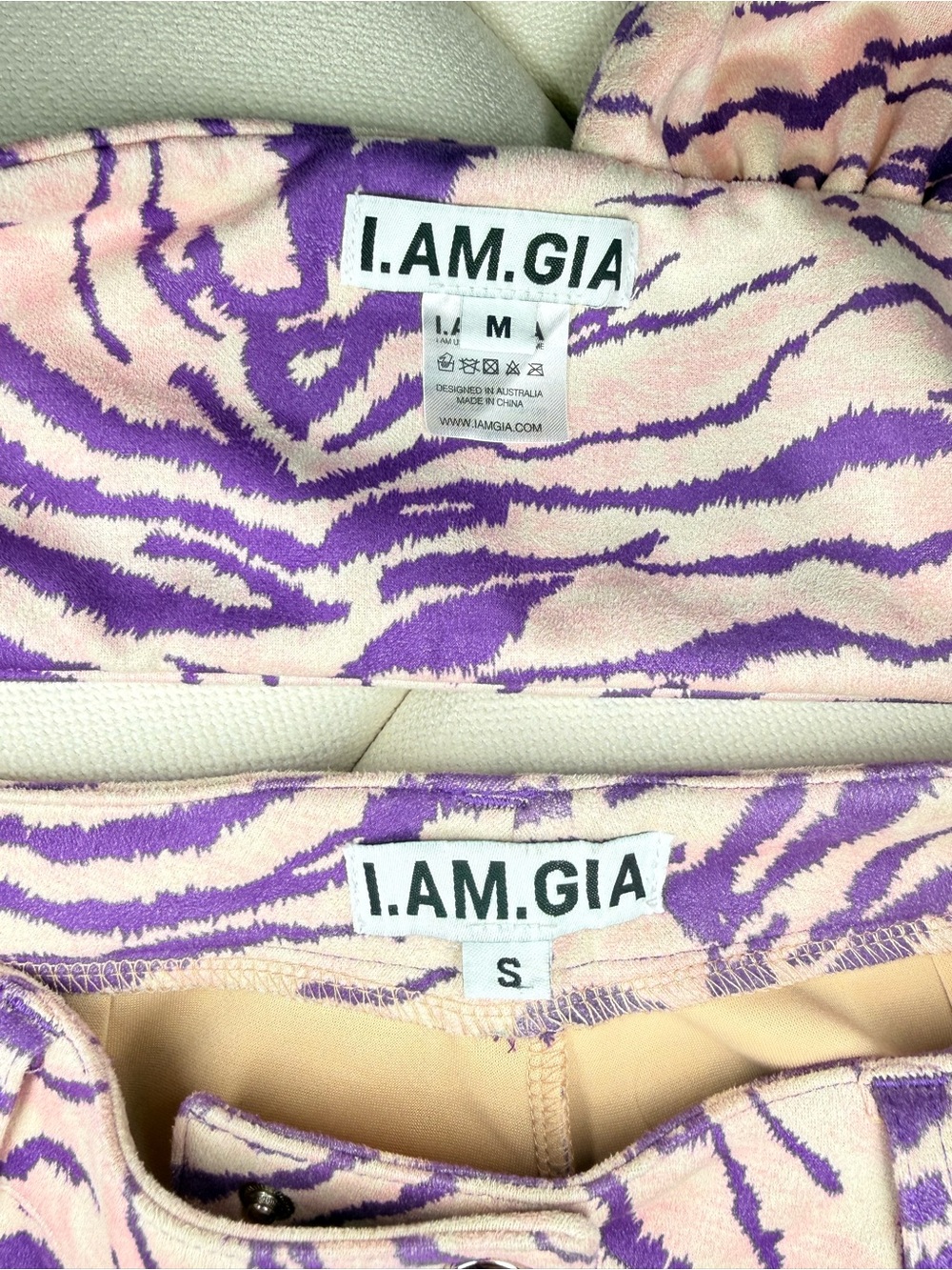 I.AM.GIA Kiki Purple Zebra Halter Top & Pants Set Size Small Pants Medium Top - Picture 13 of 15